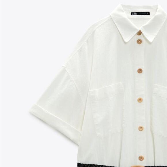 Zara Linen Blend Shirt Dress Belted New - Picture 6 of 10